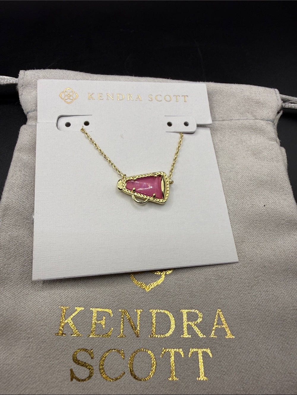 Kendra Scott GoldCheer Necklace with Pink Stone Pendant